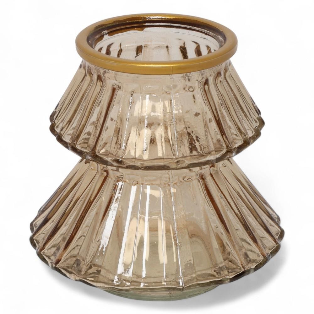 PORTACANDELA VETRO TELLINE MARRONE H.11